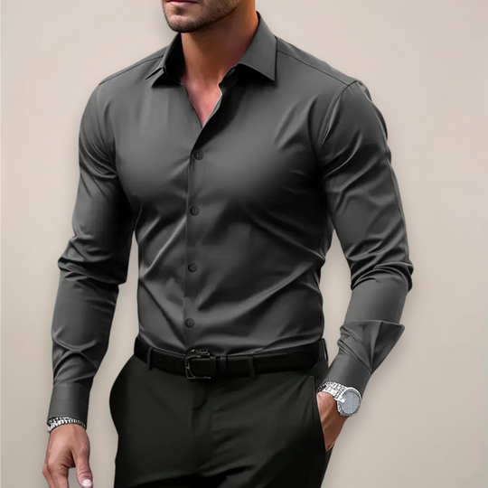 Męska Koszula Slim Fit z Klasycznym Kołnierzykiem | Zapięcie na Guziki | Elegancki Dopasowany Krój | Do Pracy i Na Co Dzień