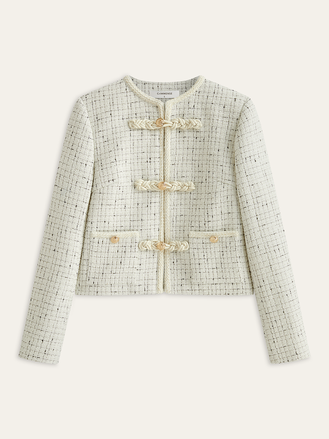 Damski | Kostium ze Spódnicą | Kołnierz Mandaryński | Regular Fit | Zapięcie Ozdobne | Elegancki Zestaw