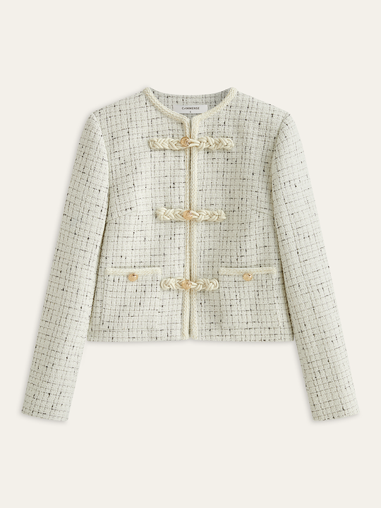 Damski | Kostium ze Spódnicą | Kołnierz Mandaryński | Regular Fit | Zapięcie Ozdobne | Elegancki Zestaw