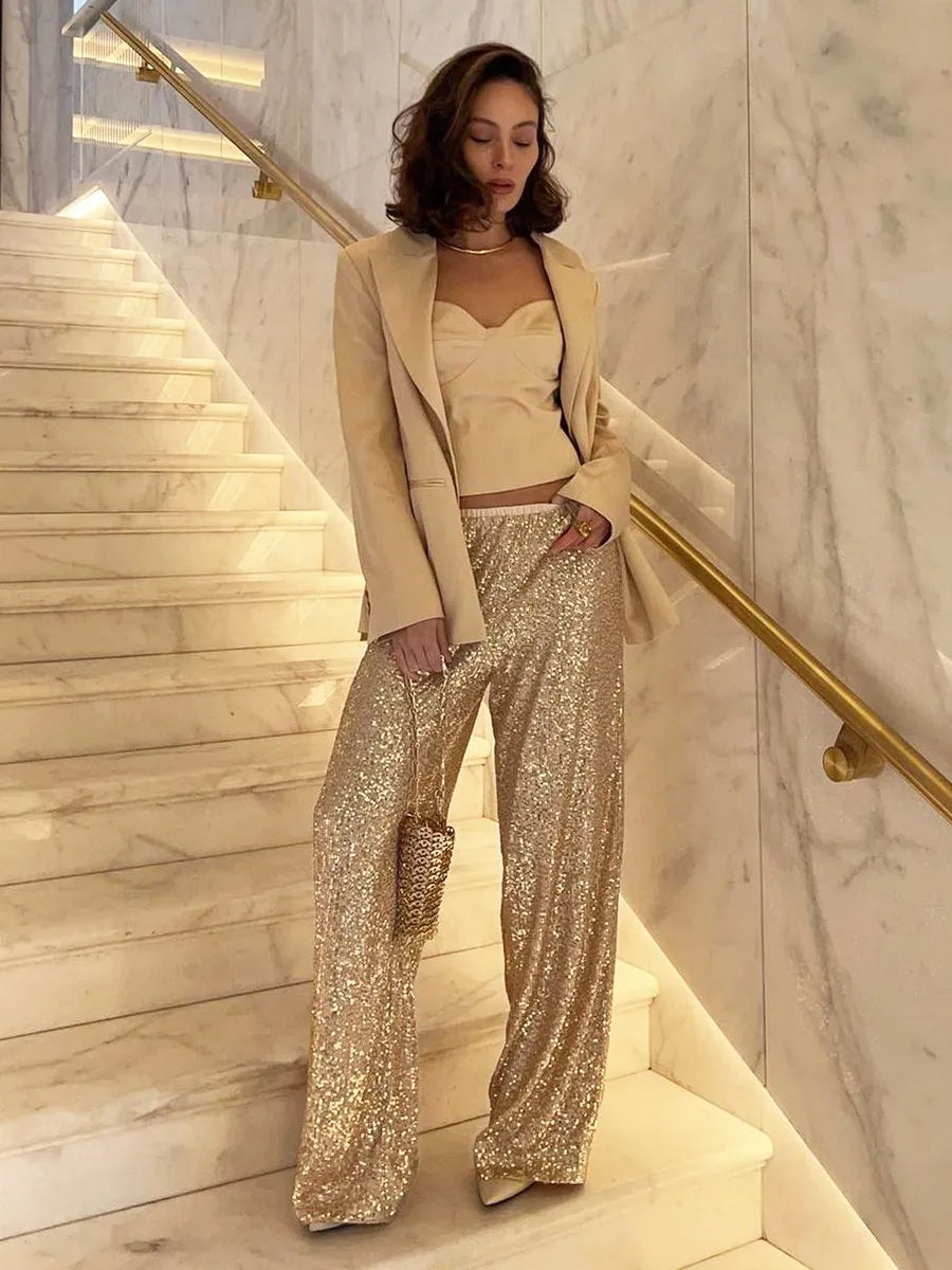 Noor | Eleganckie Spodnie z Brokatem