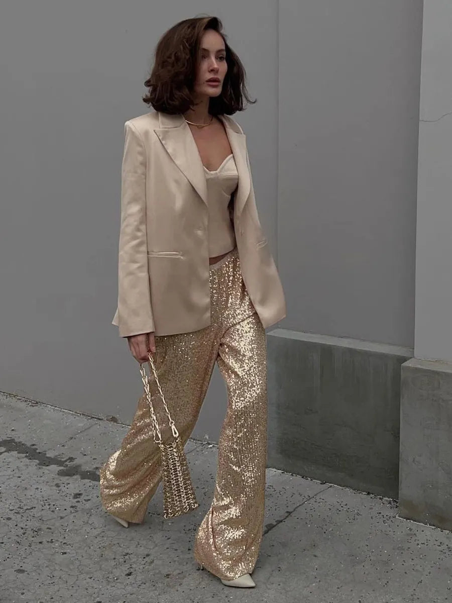Noor | Eleganckie Spodnie z Brokatem