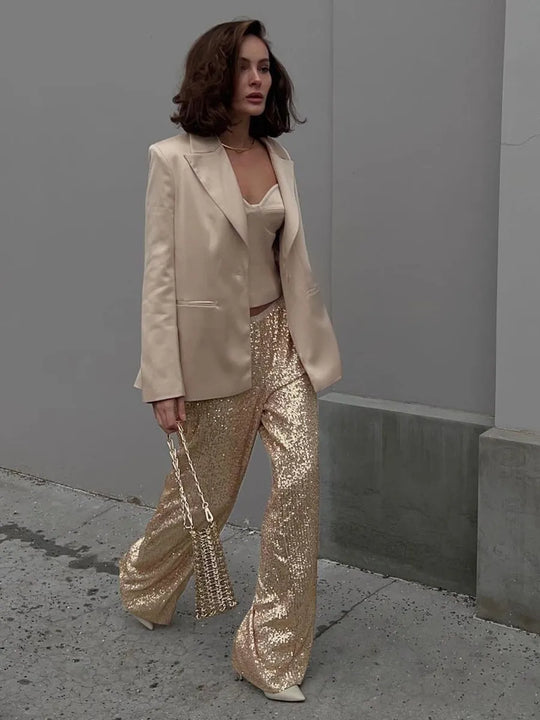 Noor | Eleganckie Spodnie z Brokatem