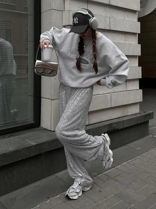 Noor | Eleganckie Spodnie z Brokatem
