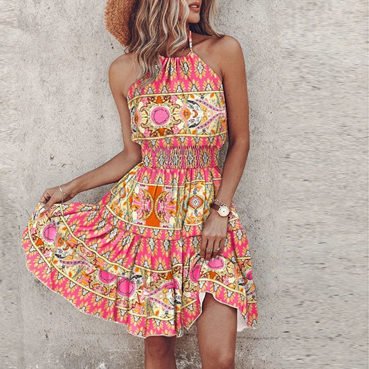 Sukienka mini | halter, marszczona talia