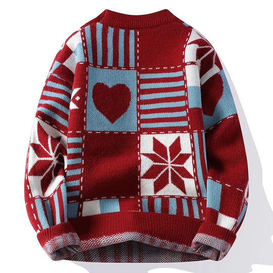 Sweter męski | zimowy patchwork, okrągły dekolt