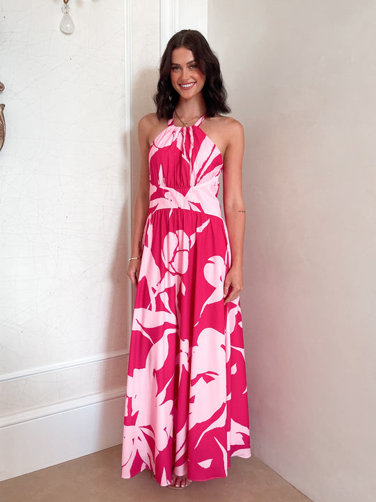 Kobieta | Sukienka Maxi | Dekolt Halter | Zwiewny Dół | Print | Elegancki Fason