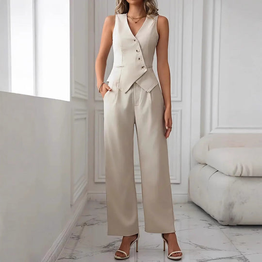 Kobieta | Zestaw Elegancki | Gilet Bez Rękawów | Spodnie Dopasowane | Styl Nowoczesny