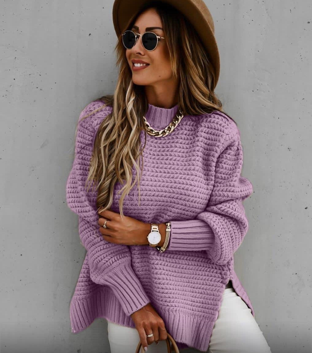 Damski Sweter – Oversize Krój – Struktura Żebrowa – Miękka Dzianina – Casual