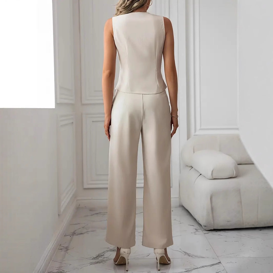 Kobieta | Zestaw Elegancki | Gilet Bez Rękawów | Spodnie Dopasowane | Styl Nowoczesny