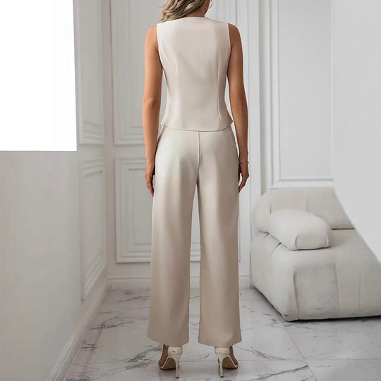 Kobieta | Zestaw Elegancki | Gilet Bez Rękawów | Spodnie Dopasowane | Styl Nowoczesny