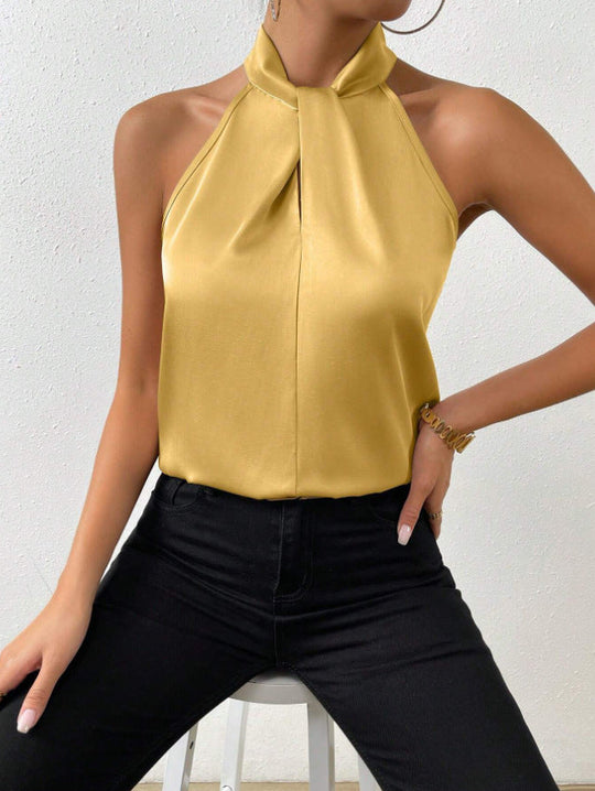 Damska Bluzka z Wiązanym Kołnierzykiem | Elegancki Regular Fit | Bez Zapięcia | Na Co Dzień i Specjalne Okazje