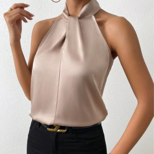 Damska Bluzka z Wiązanym Kołnierzykiem | Elegancki Regular Fit | Bez Zapięcia | Na Co Dzień i Specjalne Okazje