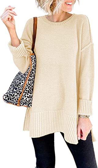 Damski sweter – Oversized krój – Dzianina – Długi casualowy styl – Okrągły dekolt