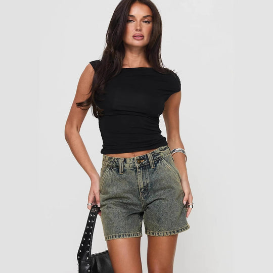 Damskie Szorty Jeansowe z Wysokim Stanem | Luźny Fason | Komfortowy Denim | Letnie Szorty Casual