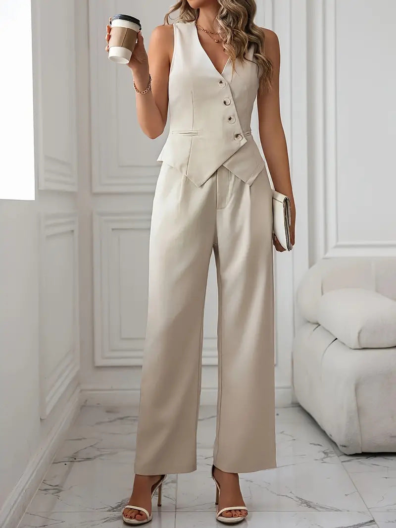 Kobieta | Zestaw Elegancki | Gilet Bez Rękawów | Spodnie Dopasowane | Styl Nowoczesny