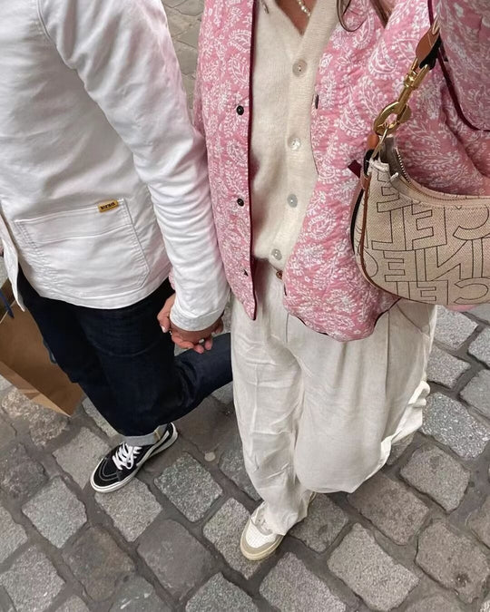 Verina Różowa Letnia Kurtka | Lekka i Przewiewna | Patchwork z Wzorem | Stylowa Kurtka Damska na Lato