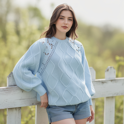 Sweter damski | koronkowe detale, luźny krój