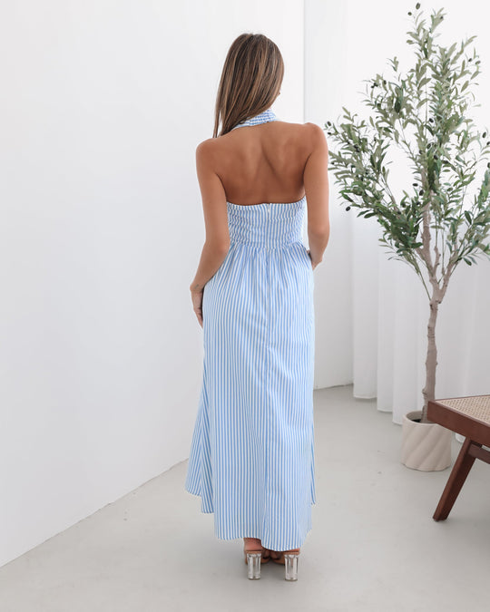 Kobieta | Sukienka Maxi | Wzór w Paski | Dekolt Halter | Spódnica A-Line | Styl Elegancki Casual