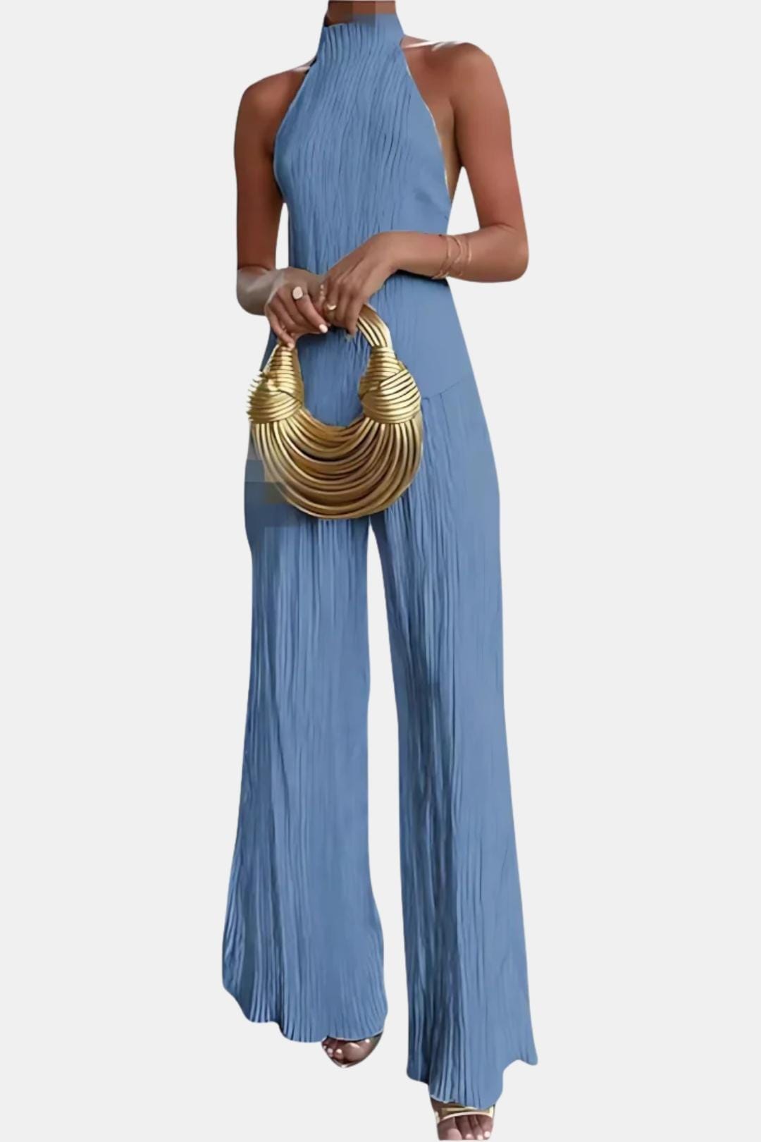Pilarica | Plisowany Zestaw z Topem Halter i Szerokimi Spodniami | Elegancki Wieczorowy Look
