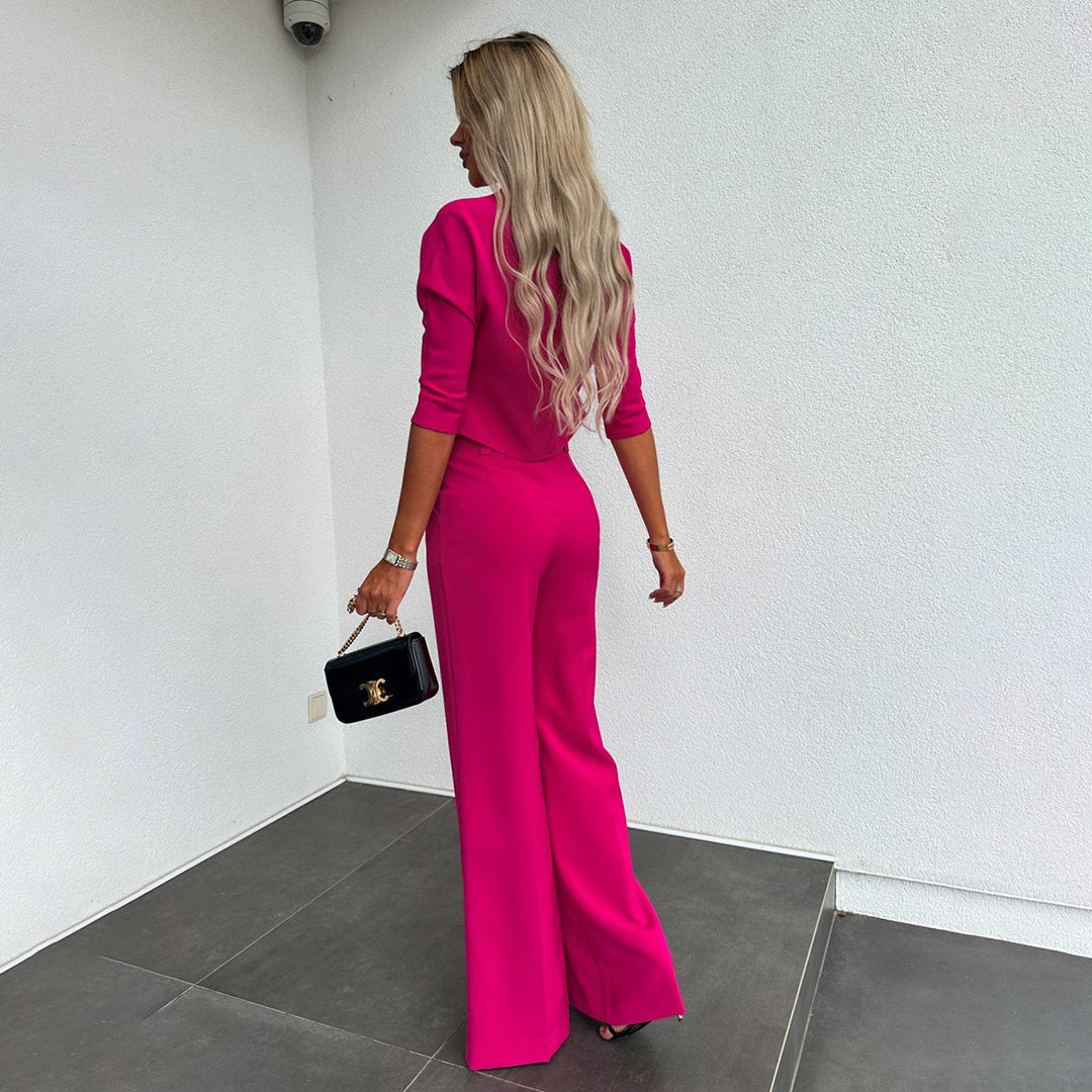 Kobieta | Zestaw 2-częściowy | Top z Krótkim Rękawem | Luźne Spodnie | Styl Casual Elegancki