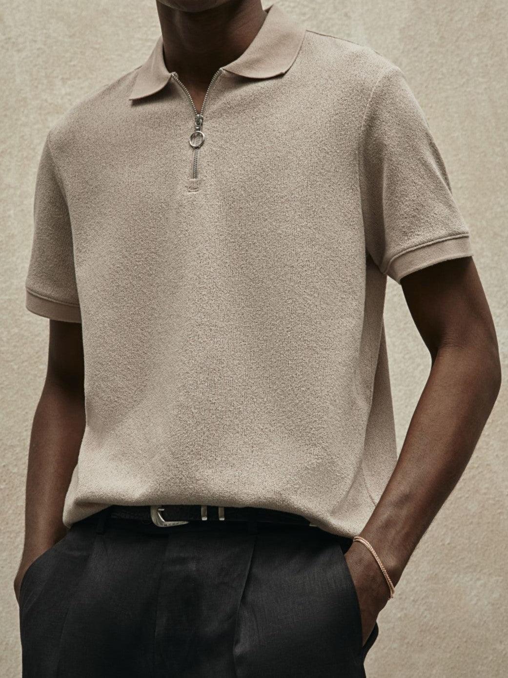 Męskie Polo z Siateczki z Zamkiem | Oddychające Polo Casual | Krótkie Rękawy | Smart Casual do Biura i Na Co Dzień