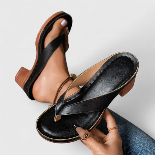 Damskie Klapki Remi na Słupku i Platformie | Elegancki Pasek V | Stabilny Obcas | Letnie Klapki Slip-On