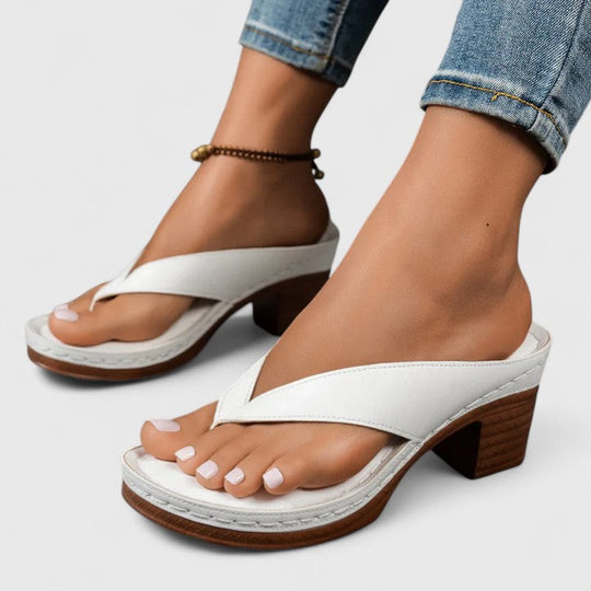 Damskie Klapki Remi na Słupku i Platformie | Elegancki Pasek V | Stabilny Obcas | Letnie Klapki Slip-On