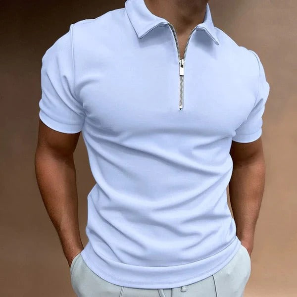 Męska Koszulka Polo z Zamkiem | Dopasowany Krój Slim Fit | Krótki Rękaw | Smart Casual i Eleganckie Stylizacje