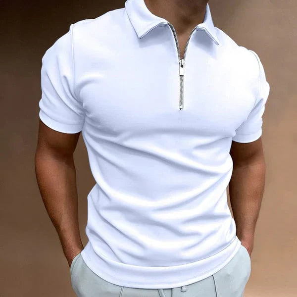 Męska Koszulka Polo z Zamkiem | Dopasowany Krój Slim Fit | Krótki Rękaw | Smart Casual i Eleganckie Stylizacje
