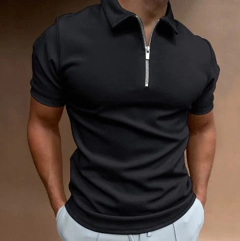 Męska Koszulka Polo z Zamkiem | Dopasowany Krój Slim Fit | Krótki Rękaw | Smart Casual i Eleganckie Stylizacje