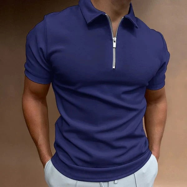 Męska Koszulka Polo z Zamkiem | Dopasowany Krój Slim Fit | Krótki Rękaw | Smart Casual i Eleganckie Stylizacje