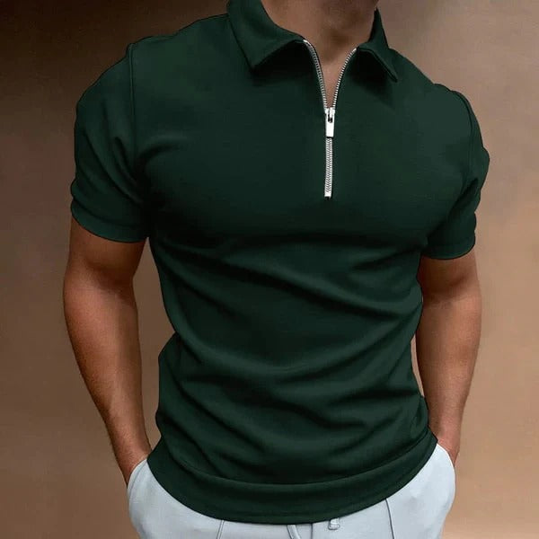 Męska Koszulka Polo z Zamkiem | Dopasowany Krój Slim Fit | Krótki Rękaw | Smart Casual i Eleganckie Stylizacje