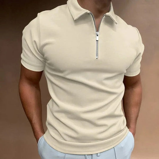Męska Koszulka Polo z Zamkiem | Dopasowany Krój Slim Fit | Krótki Rękaw | Smart Casual i Eleganckie Stylizacje
