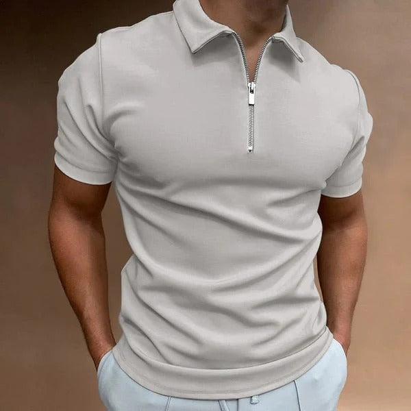 Męska Koszulka Polo z Zamkiem | Dopasowany Krój Slim Fit | Krótki Rękaw | Smart Casual i Eleganckie Stylizacje