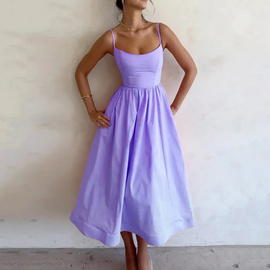 Sukienka Midi A-Line Roos Bez Rękawów | Romantyczny Styl Vintage | Elegancka Letnia Sukienka Damska