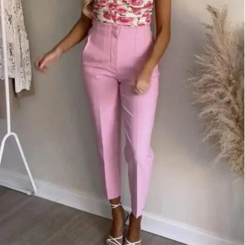 Damskie Spodnie z Wysokim Stanem i Prostą Nogawką | Eleganckie Spodnie do Pracy i Na Co Dzień | Klasyczny Krój | Styl Smart Casual