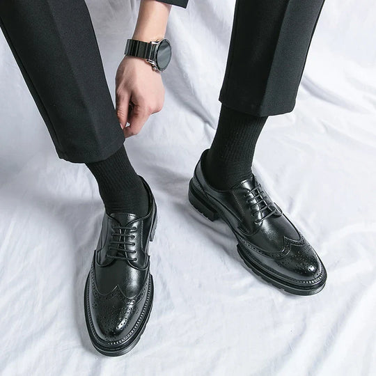 Mężczyźni | Formalne Buty Oxford | Brogue Wingtip | Skóra Naturalna | Sznurowane