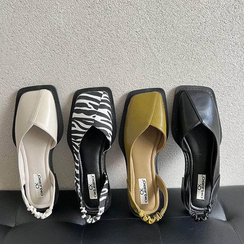 Amelija | Skórzane Sandały Slingback dla Kobiet - Płaskie, Kwadratowy Nos, Wygodne Buty