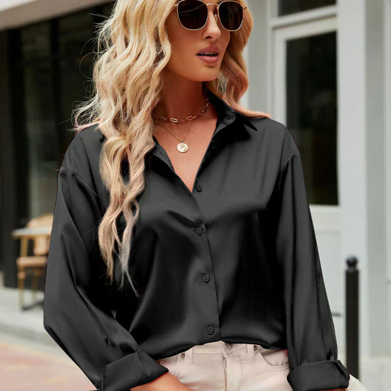 Damska Bluzka o Płynnym Kroju | Długi Rękaw | Elegancki Casual | Do Pracy i Wieczornych Stylizacji