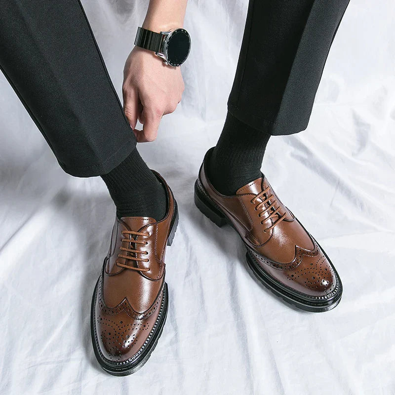 Mężczyźni | Formalne Buty Oxford | Brogue Wingtip | Skóra Naturalna | Sznurowane