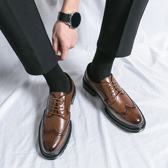 Mężczyźni | Formalne Buty Oxford | Brogue Wingtip | Skóra Naturalna | Sznurowane