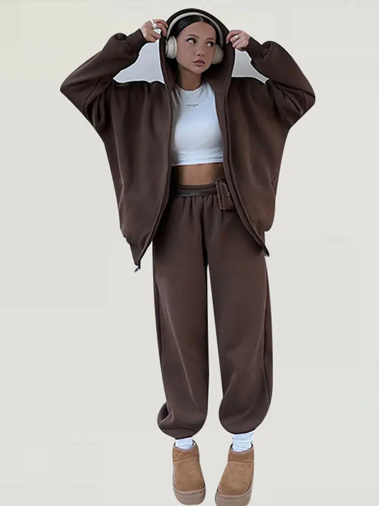 Kobieta | Zestaw Casual | Bluza z Kapturem na Zamek | Spodnie Dresowe | Komfortowy Komplet