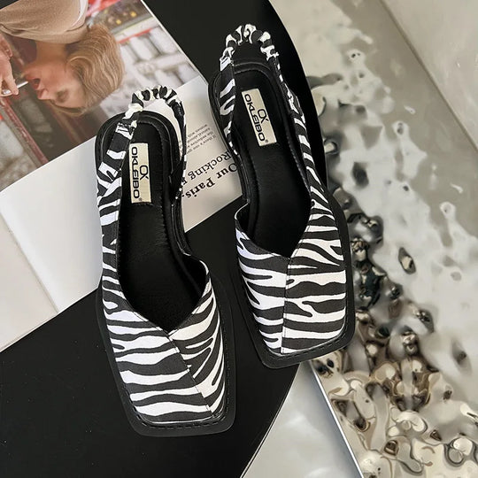 Amelija | Skórzane Sandały Slingback dla Kobiet - Płaskie, Kwadratowy Nos, Wygodne Buty