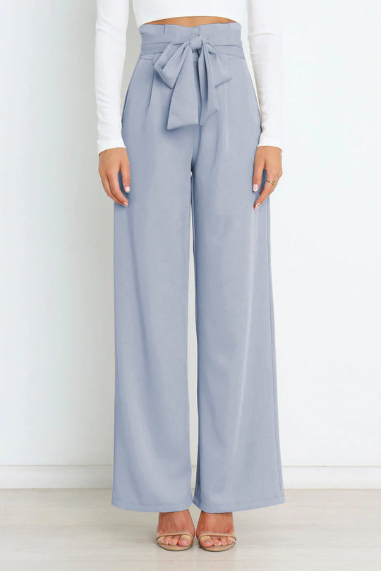 Damskie Spodnie z Wysokim Stanem i Szeroką Nogawką | Eleganckie Spodnie z Paskiem do Pracy i Na Co Dzień | Komfortowy Krój | Styl Smart Casual