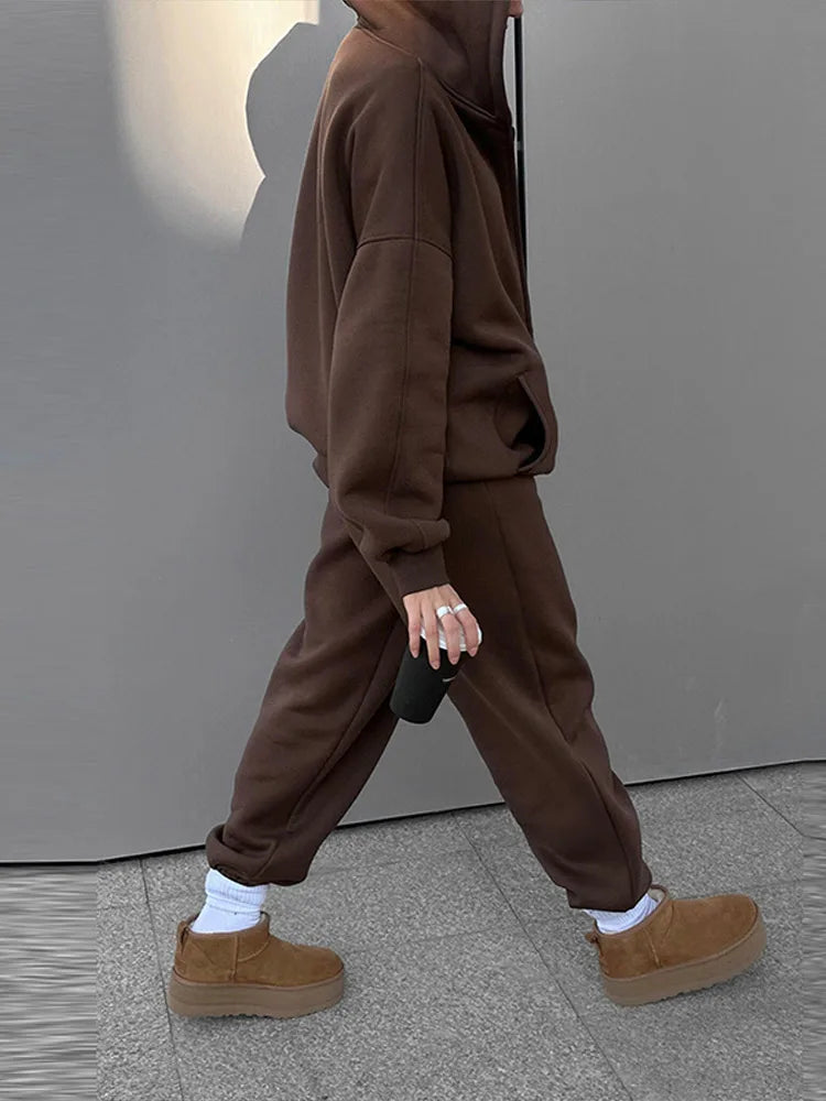 Kobieta | Zestaw Casual | Bluza z Kapturem na Zamek | Spodnie Dresowe | Komfortowy Komplet