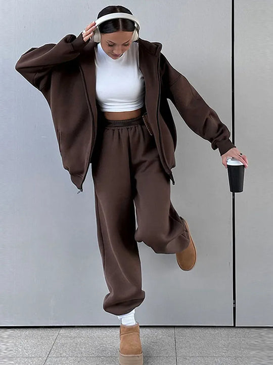 Kobieta | Zestaw Casual | Bluza z Kapturem na Zamek | Spodnie Dresowe | Komfortowy Komplet