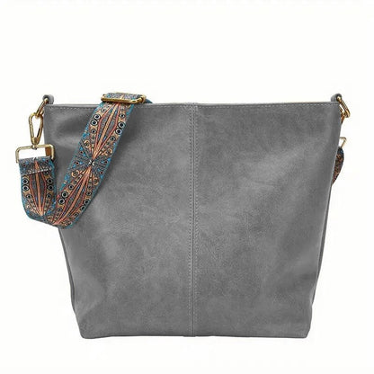 Torebka boho | skórzana, geometryczny pasek