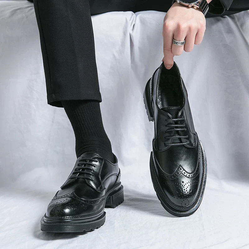 Mężczyźni | Formalne Buty Oxford | Brogue Wingtip | Skóra Naturalna | Sznurowane