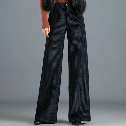 Spodnie damskie | prążkowany wzór, szerokie nogawki