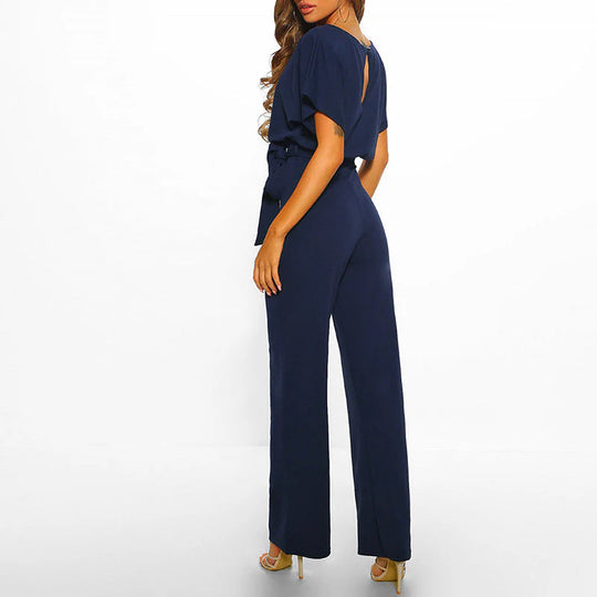Kobieta | Elegancki Kombinezon | Rękawy Typu Batwing | Szerokie Nogawki | Regulowany Pasek | Styl Casual i Chic
